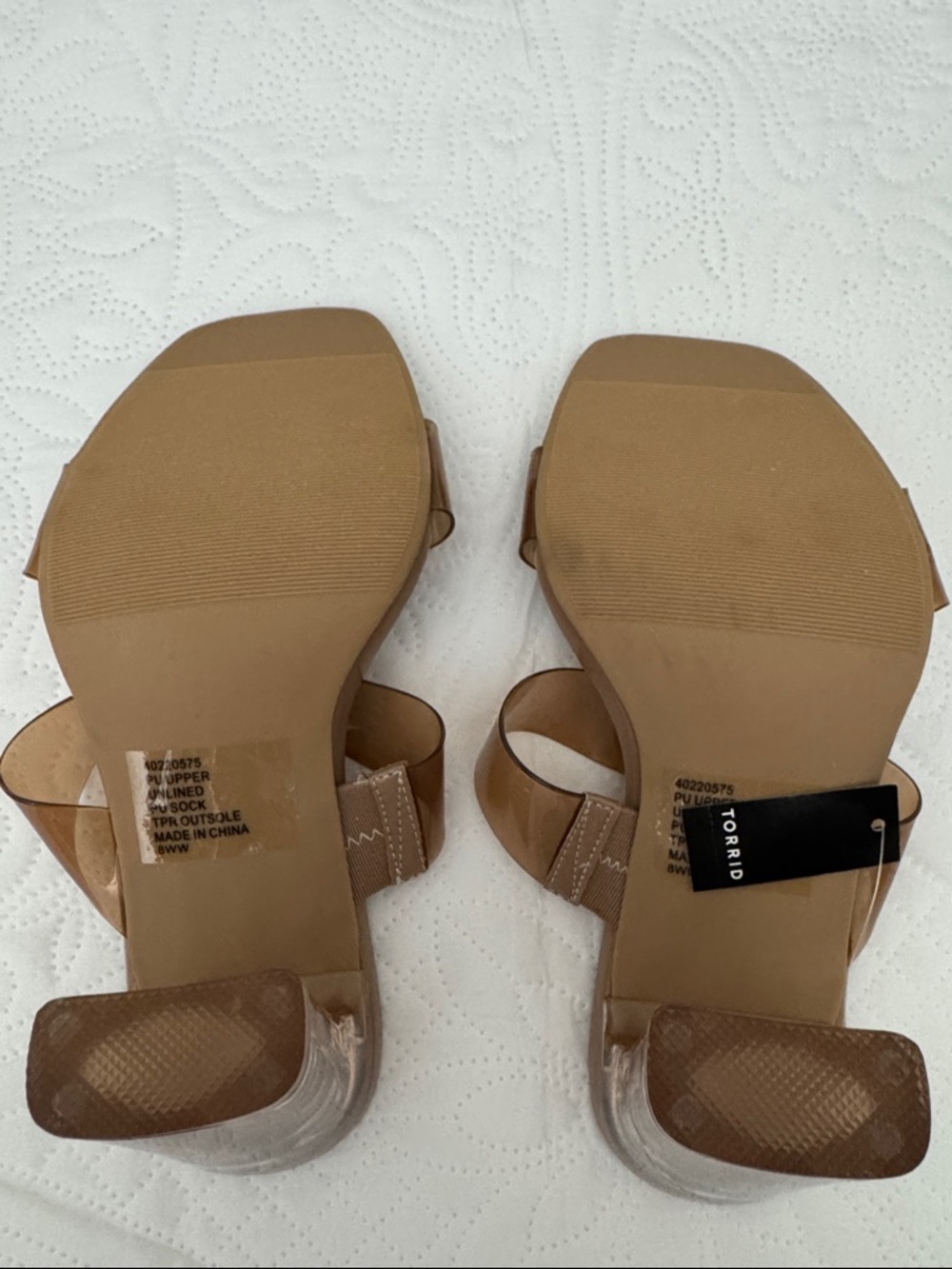 Torrid Double Strap Lucite Heel Sandal Almond Size 8WW NEW - Picture 7 of 10